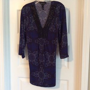 INC Blue Long Sleeve Beaded Tunic